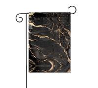 WZYWHJ Drapeau de jardin décoratif en marbre noir doré 30,5 x 45,7 cm pour un environnement extérieur tendance