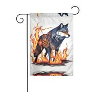 WZYWHJ Drapeau de jardin décoratif imprimé loup couvert de feu 30,5 x 45,7 cm pour un environnement extérieur tendance