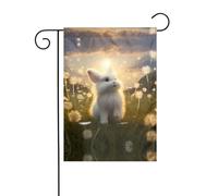 WZYWHJ Drapeau de jardin décoratif motif pissenlit mile petit lapin blanc 30,5 x 45,7 cm pour un environnement extérieur tendance