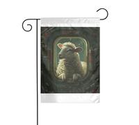 Wzywhj Drapeau de jardin d'été double face Motif agneau dans le vaisseau spatial 30,5 x 45,7 cm