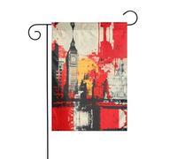 Wzywhj Drapeau de jardin d'été imprimé des icônes de la ville - Décoration double face - 30,5 x 45,7 cm