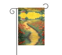 WZYWHJ Drapeau de jardin en briques jaunes avec impression de chemin de coquelicots 30,5 x 45,7 cm pour un environnement extérieur tendance