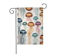 Wzywhj Drapeau de jardin en verre avec impression méduses - Double face - Décoration de cour - 30,5 x 45,7 cm