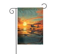 WZYWHJ Drapeau de jardin imprimé avion au coucher du soleil 30,5 x 45,7 cm pour un environnement extérieur tendance