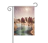 WZYWHJ Drapeau de jardin imprimé Camels in the oasis 30,5 x 45,7 cm pour un environnement extérieur tendance