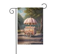 WZYWHJ Drapeau de jardin imprimé crème glacée sur le chariot de champignons 30,5 x 45,7 cm pour un environnement extérieur tendance