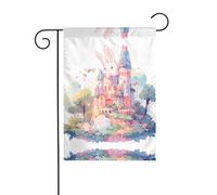 WZYWHJ Drapeau de jardin imprimé lapin sur le château 30,5 x 45,7 cm pour un environnement extérieur tendance