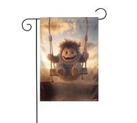 WZYWHJ Drapeau de jardin imprimé Le petit monstre sur la balançoire 30,5 x 45,7 cm pour un environnement extérieur tendance