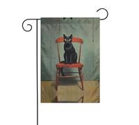WZYWHJ Drapeau de jardin imprimé petit chat noir sur le tabouret 30,5 x 45,7 cm pour un environnement extérieur tendance