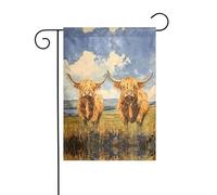 WZYWHJ Drapeau de jardin imprimé vache Highland sur la prairie 30,5 x 45,7 cm pour un environnement extérieur tendance