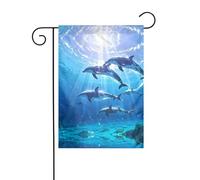Wzywhj Drapeau de jardin méditerranéen imprimé dauphins d'été double face décoration cour 30,5 x 45,7 cm