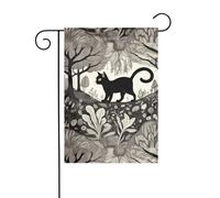 WZYWHJ Drapeau de jardin motif chat noir dans une forêt étrange 30,5 x 45,7 cm pour un environnement extérieur tendance