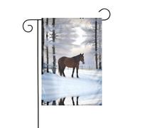 WZYWHJ Drapeau de jardin motif cheval nature hiver 30,5 x 45,7 cm pour un environnement extérieur tendance