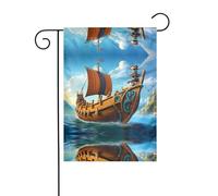 Wzywhj Drapeau de jardin Vikings imprimé bateau d'été double face décoration cour 30,5 x 45,7 cm
