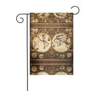 WZYWHJ Drapeau de jardin vintage avec motif carte du monde ancienne, 30,5 x 45,7 cm pour un environnement extérieur à la mode