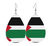 WZYWHJ Drapeau de l'État de Palestine Photo Goutte d'eau Boucles d'oreilles Pendantes Boucles d'oreilles en Cuir Bijoux Mode Femme