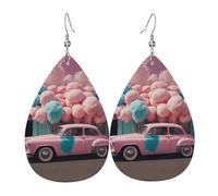 WZYWHJ Dreamy Cotton Candy Car Picture Boucles d'oreilles en cuir pour femme Pendentif goutte d'eau simple Cadeau de vacances tendance