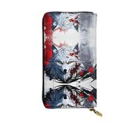 WZYWHJ Élégant portefeuille en cuir à motif tête de loup qui coule de sang - Longue pochette pour femme, matériau durable, 12 emplacements pour cartes, compartiments à fermeture éclair