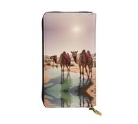 WZYWHJ Élégant portefeuille en cuir imprimé Camels in the oasis - Longue pochette pour femme, matériau durable, 12 emplacements pour cartes, compartiments à fermeture éclair