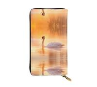 WZYWHJ Élégant portefeuille en cuir imprimé cygne blanc sur le lac - Longue pochette pour femme, matériau durable, 12 emplacements pour cartes, compartiments zippés, noir, taille unique, Noir , Taille