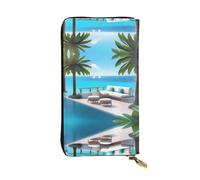 WZYWHJ Élégant portefeuille en cuir imprimé Love Island on the S - Longue pochette pour femme, matériau durable, 12 emplacements pour cartes, compartiments à fermeture éclair