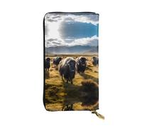 WZYWHJ Élégant portefeuille en cuir imprimé The Cattle on the grassland - Longue pochette pour femme, matériau durable, 12 emplacements pour cartes, compartiments à fermeture éclair
