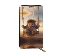 WZYWHJ Élégant portefeuille en cuir imprimé The Little Monster on the Swing - Longue pochette pour femme, matériau durable, 12 emplacements pour cartes, compartiments à fermeture éclair