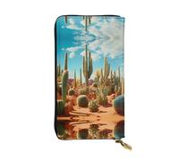 WZYWHJ Élégant portefeuille en cuir imprimé The territory of the cactus - Longue pochette pour femme, matériau durable, 12 emplacements pour cartes, compartiments à fermeture éclair