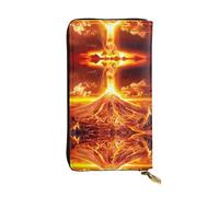 WZYWHJ Élégant portefeuille en cuir imprimé Volcano Eruption - Longue pochette pour femme, matériau durable, 12 emplacements pour cartes, compartiments zippés, noir, taille unique, Noir , Taille