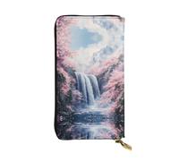 WZYWHJ Élégant portefeuille Sakura en cuir avec image cascade - Longue pochette pour femme, matériau durable, 12 emplacements pour cartes, compartiments à fermeture éclair