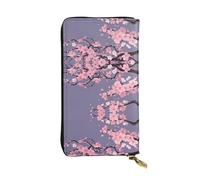 WZYWHJ Élégant portefeuille Sakura en cuir imprimé pleine floraison - Longue pochette pour femme, matériau durable, 12 emplacements pour cartes, compartiments zippés, noir, taille unique, Noir ,