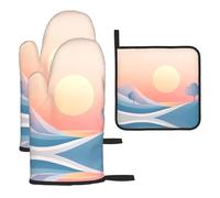 WZYWHJ Ensemble de 3 gants de cuisine longs et épais pour enfants Motif coucher de soleil