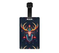 WZYWHJ Étiquette de bagage imprimée avec cloches colorées sur les bois de cerf avec dragonne amovible - Crochet de voyage pour une identification facile - Taille de carte de visite légère et