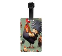 WZYWHJ Étiquette de bagage imprimée coq et poulet avec dragonne amovible - Crochet de voyage pour une identification facile - Format carte de visite léger et personnalisable