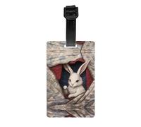 WZYWHJ Étiquette de bagage imprimée Little White Rabbit in The Quilt avec bracelet amovible - Crochet de voyage pour une identification pratique - Format carte de visite léger et personnalisé