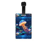 WZYWHJ Étiquette de bagage imprimée méduse colorée sur le fond marin avec dragonne amovible - Crochet de voyage pour une identification facile - Taille de carte de visite légère et personnalisable