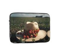 WZYWHJ Fraises sauvages dans un chapeau de paille imprimé résistant aux chocs pour ordinateur portable 13" pour homme et femme, voyage d'affaires, école, bureau, usage quotidien