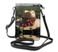 WZYWHJ Fraises sauvages dans un chapeau de paille Sac à bandoulière en cuir imprimé pour téléphone - Cadeau polyvalent pour les femmes pour la marche, le camping, le shopping et les voyages