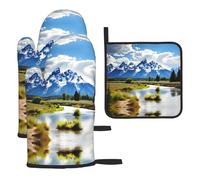 WZYWHJ Grand Teton National Park Lot de 3 gants de cuisine longs et épais imprimés