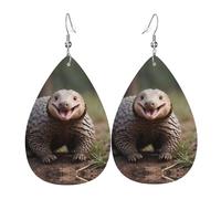 WZYWHJ Happy Pangolin Picture Boucles d'oreilles en cuir pour femme Pendentif goutte d'eau simple Cadeau de vacances tendance