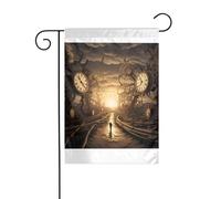 Wzywhj Horloge de l'heure avec drapeau de jardin d'été double face Décoration cour 30,5 x 45,7 cm