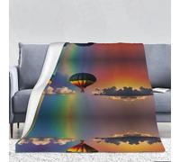 WZYWHJ Hot Air Balloon in The Rainbow Printing Thick 320g Flanelle Blanket Sofa Bedroom Bed Chair Soft and Comfortable Women Blanket 167,6 x 228,6 cm