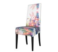 WZYWHJ Housse de chaise détachable Bunny on The Castle - Installation rapide et entretien facile - Convient pour les dossiers de chaise carrés