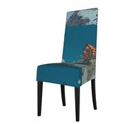 WZYWHJ Housse de chaise détachable imprimée Small House on The Mountain, installation rapide et entretien facile, convient aux dossiers de chaise carrés