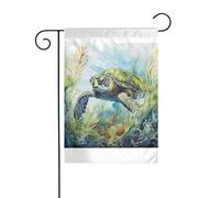 Wzywhj Image de drapeau de jardin d'été Little Turtle In The Seaweed Décoration double face pour cour 30,5 x 45,7 cm