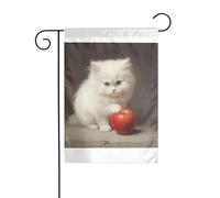 Wzywhj Image de petit chat blanc mangeant des fruits drapeau de jardin d'été double face décoration cour 30,5 x 45,7 cm