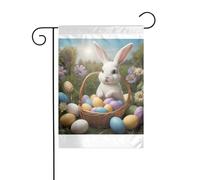 Wzywhj Image de petit lapin blanc et œufs de Pâques drapeau de jardin d'été double face décoration cour 30,5 x 45,7 cm