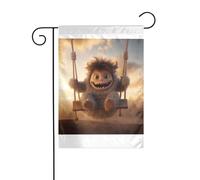 Wzywhj Image du petit monstre sur la balançoire Drapeau de jardin d'été double face Décoration cour 30,5 x 45,7 cm