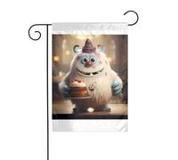 Wzywhj Image du petit monstre tenant le gâteau Drapeau de jardin d'été double face Décoration cour 30,5 x 45,7 cm