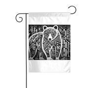 Wzywhj Image esquisse d'ours noir asiatique drapeau de jardin d'été double face décoration cour 30,5 x 45,7 cm
